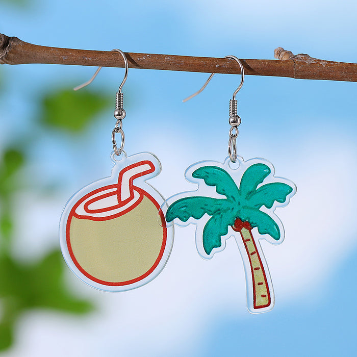 Wholesale Holiday Style Colorful Tropical Palm Tree nut Tree Sun Acrylic Pendant Earrings Beach Earrings