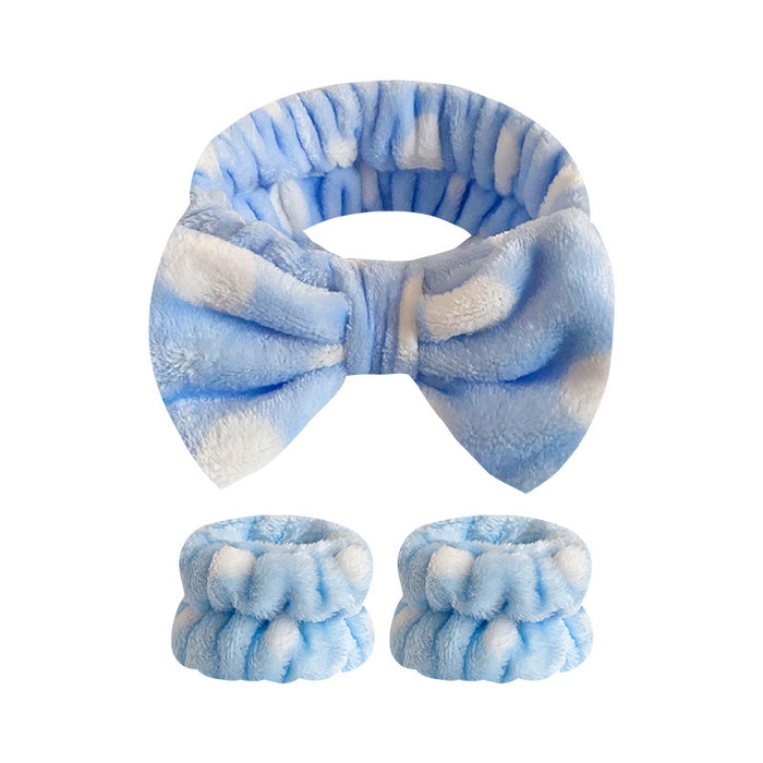 Wholesale Leopard Print Bow Striped Headband Wrist Strap Set Face Wash Mask Headband Flannel Hair Accessories