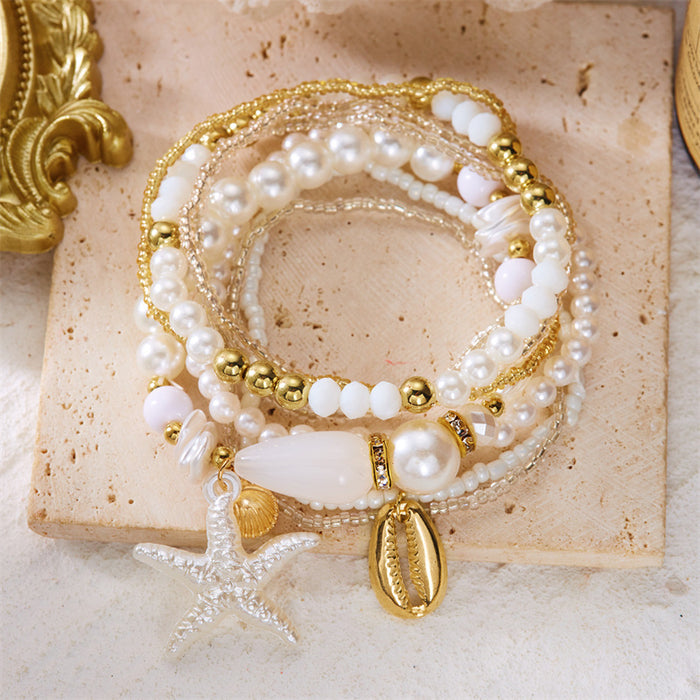 Wholesale Ocean Starfish Shell Stacking Bracelet Set Trendy Beaded Handmade Jewelry