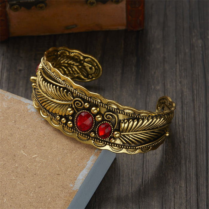 Wholesale Retro Ethnic Style Two-color Leaf Pattern Bracelet JDC-BT-GangM001