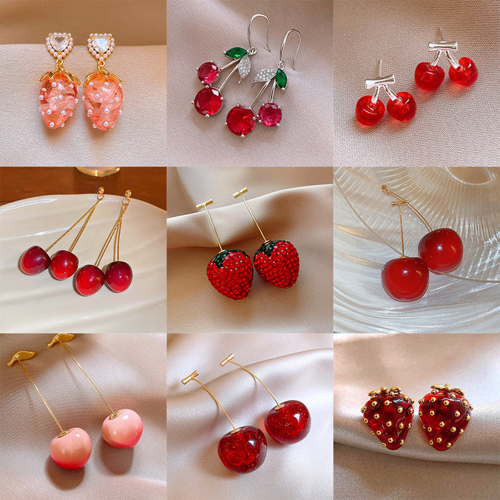 Wholesale Alloy Cherry Earrings Cute Design Fashion Jewelry Accessory