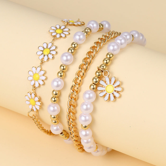 Wholesale Alloy Small Daisy Pearl Bracelet Set JDC-BT-HaoZ001