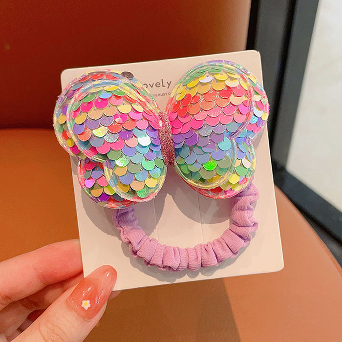 Wholesale Children's sequined bow hair band does not hurt hair girls tie high ponytail head rope baby gradient color rubber band hair accessories