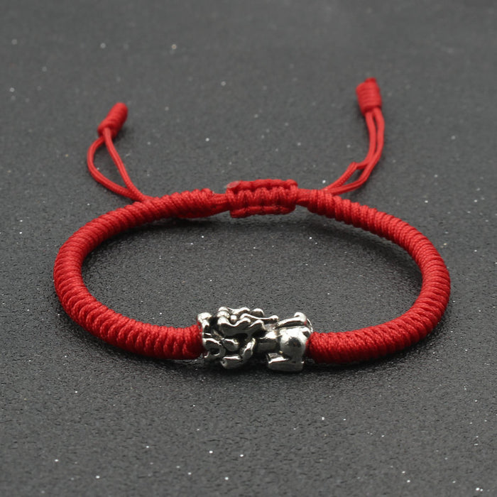 Wholesale Red Rope Bracelet Hand-woven Diamond Knot Bracelet Alloy Tibetan Silver Bracelet