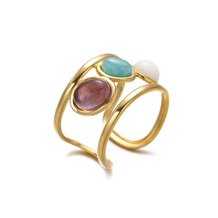 Wholesale Cross-border retro brass gold-plated zircon agate titanium steel ring does not fade exquisite fashion sense high sense autumn and winter women