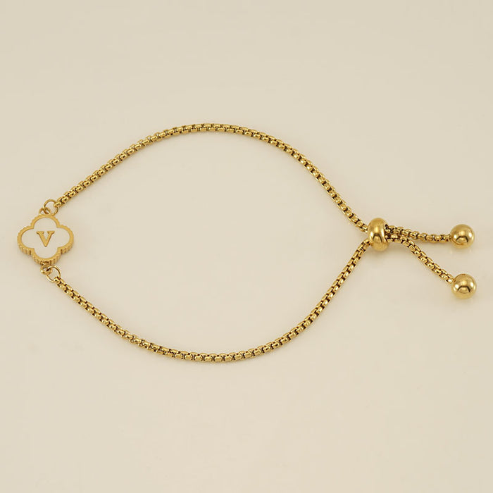 Wholesale Stainless Steel Shell Four Leaf Clover Letter Bracelet JDC-BT-ZhongX011