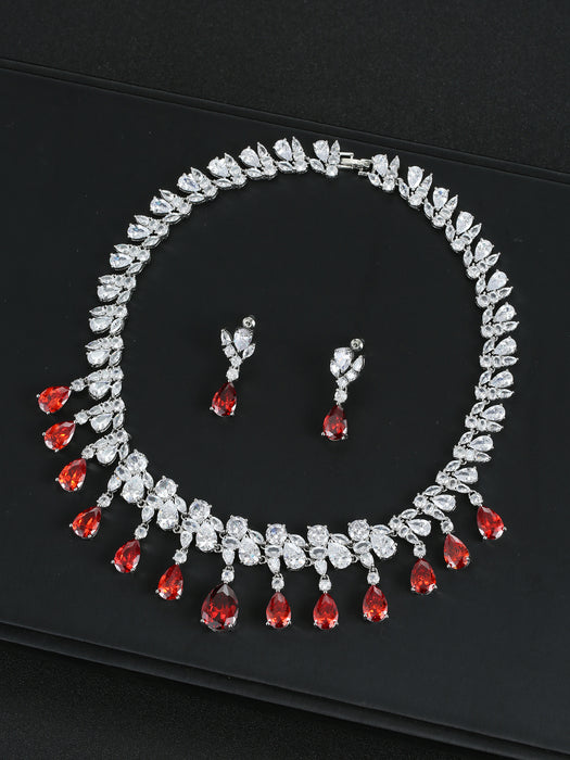 Wholesale Zircon Necklace Earrings suit Jewelry Full Diamond Water Drops Festival Wear