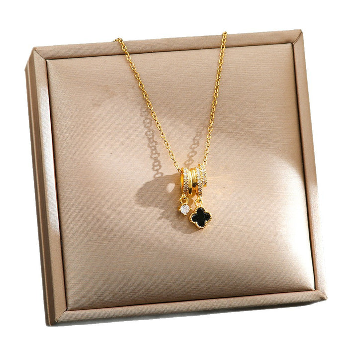 Wholesale Four leaf clover pendant necklace, high-end, light luxury, simple, versatile, micro inlaid zircon titanium steel lock chain