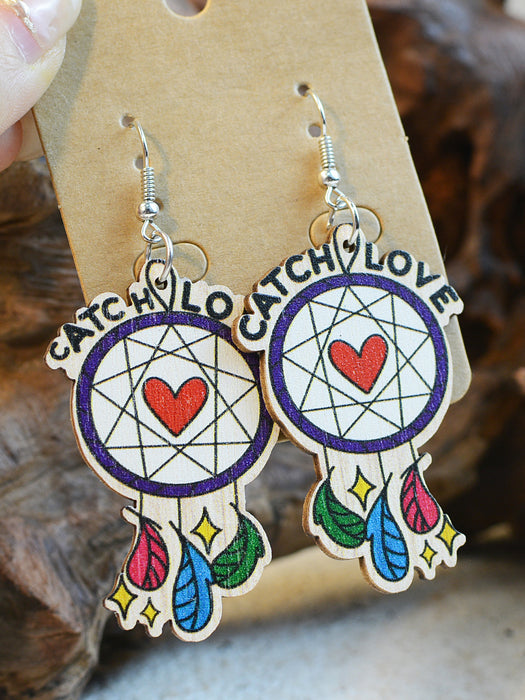 Wholesale Valentine's Day Wooden Dream Catcher Love Earrings JDC-ES-ChenC001