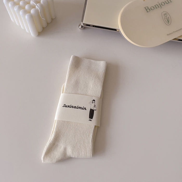 Wholesale Mid length socks, pure cotton socks, stacked socks, simple solid color long socks