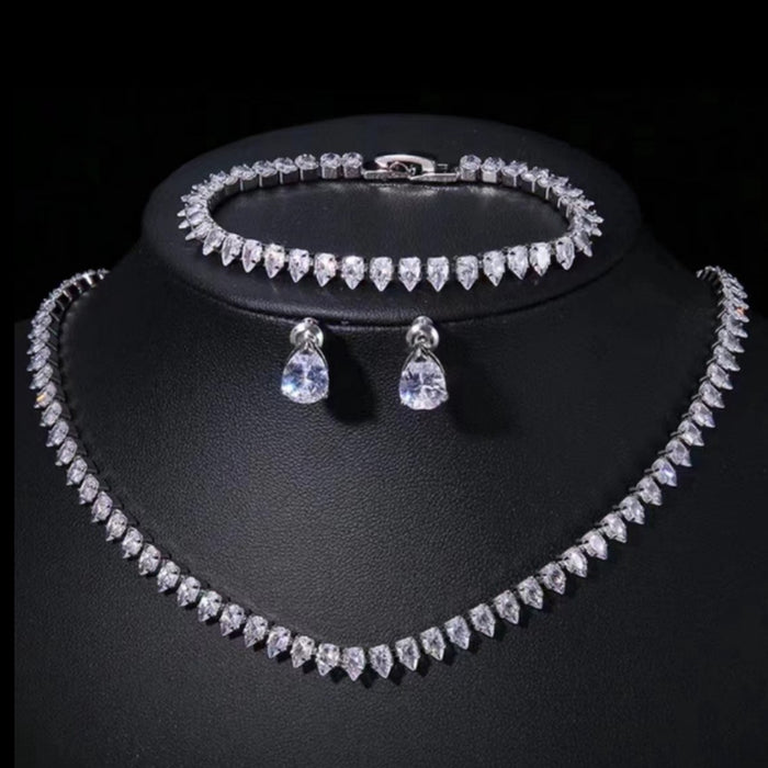 Wholesale Three Piece Accessories Fashion Classic Water Drop Zircon Necklace Earrings Bracelet
