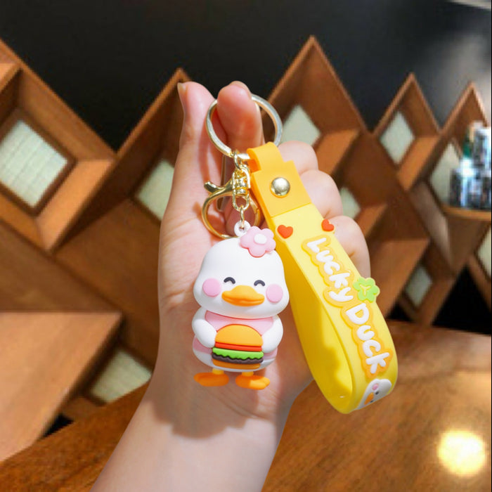 Wholesale Cute Silicone Duck Keychain in Blue Ice Cream Bag Charm Car Accessory