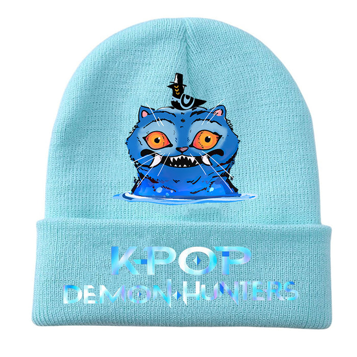 Wholesale Kpop Knitted hat fashion curled brim beanie printed