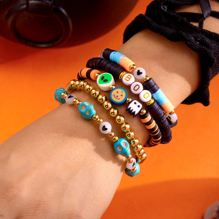 Wholesale  Bracelet Polymer Clay Pumpkin Skull Elastic Bracelet Holiday Party Gift Set