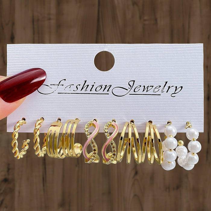 Wholesale Retro 6-piece creative heart-shaped rhinestone metal earrings