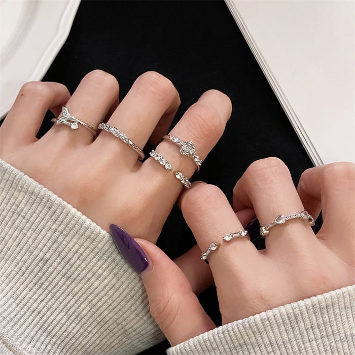 Wholesale Simple and fashionable geometric diamond inlaid zircon open ring, niche, light luxury, high-end, versatile