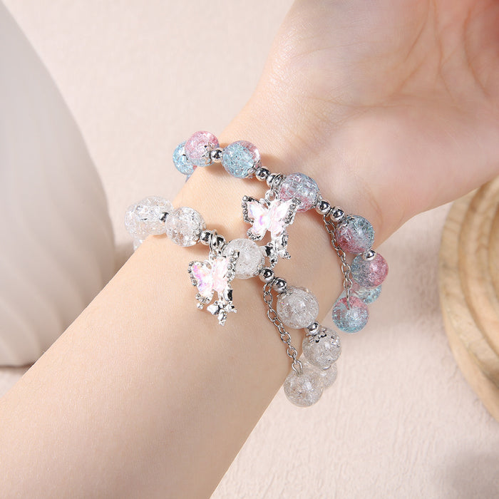 Wholesale New floral butterfly bead bracelet with niche design, crystal bracelet with trendy and versatile colorful accessories