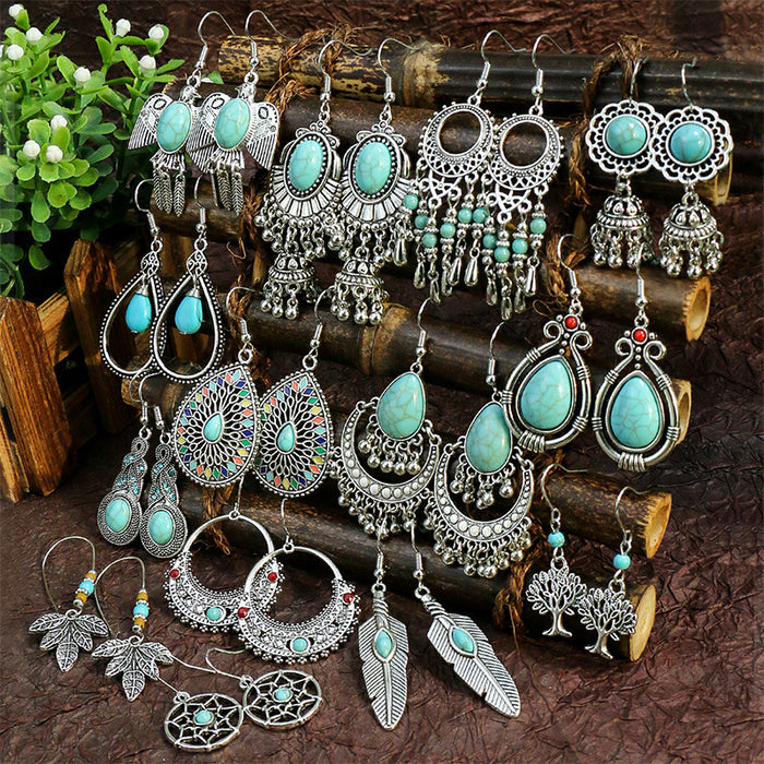 Wholesale 2pcs geometric metal turquoise bohemian earrings