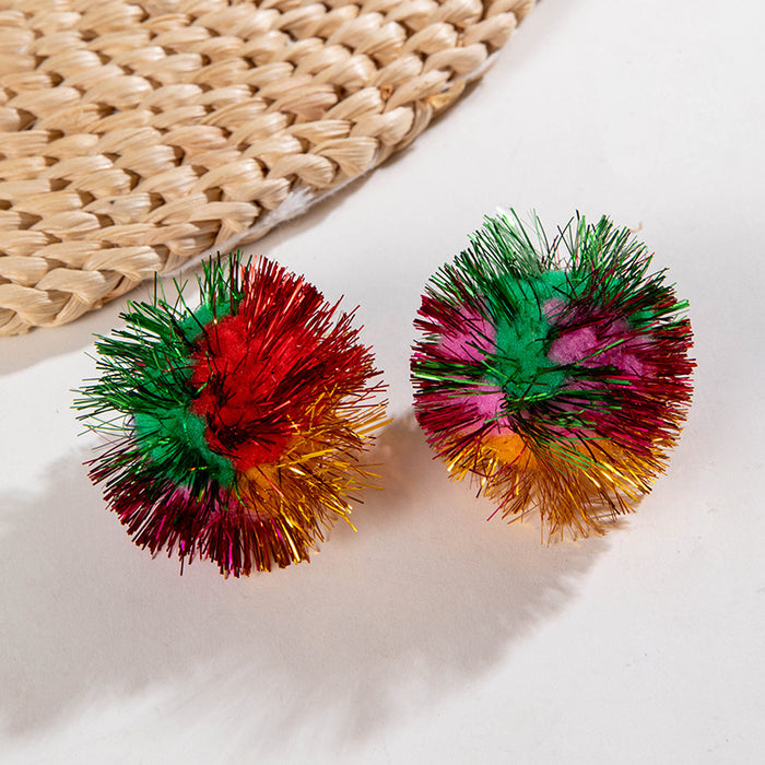 Wholesale Christmas Pom Pom Earrings - Cute Colorful Glitter Earrings for Women Fashion Accessory Resale MOQ≥2
