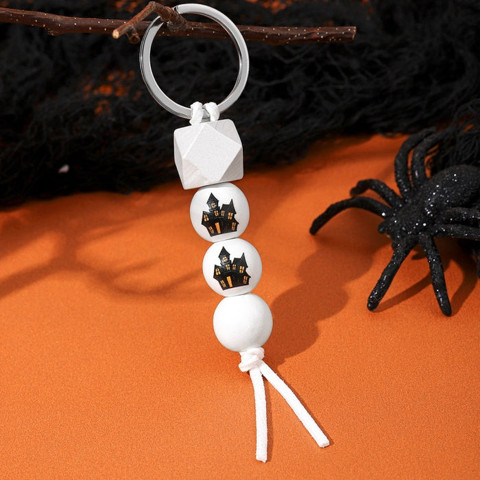 Wholesale Halloween Pumpkin Car Bat Wooden Beaded Keychain JDC-KC-RongRui027