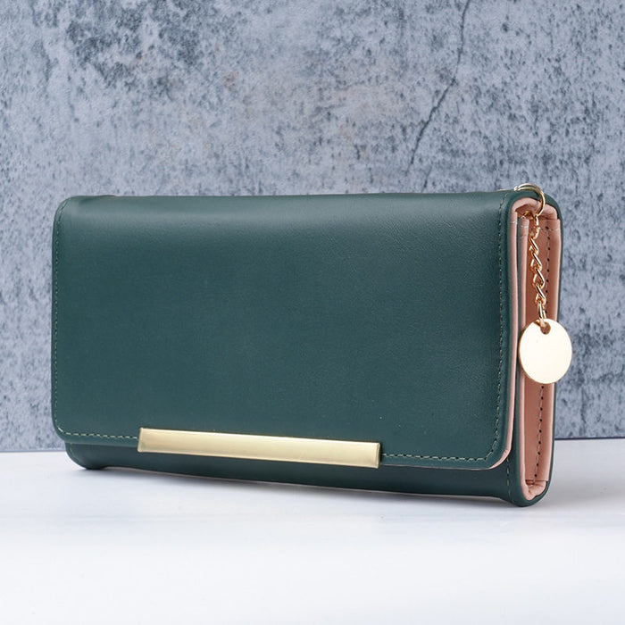 Wholesale Chic PU Long Wallet Black Solid Urban Simplicity Sequins Detail for Women