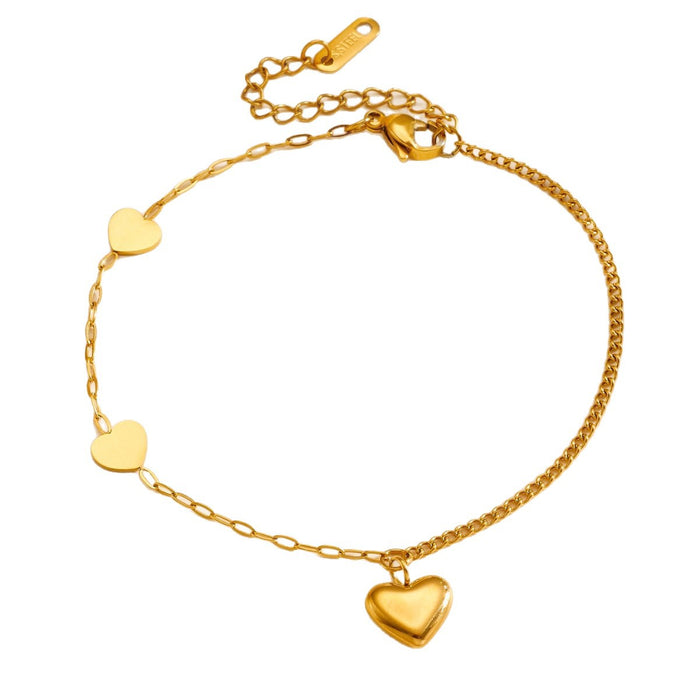 Wholesale Hollow Heart Stainless Steel Couple Anklet Set