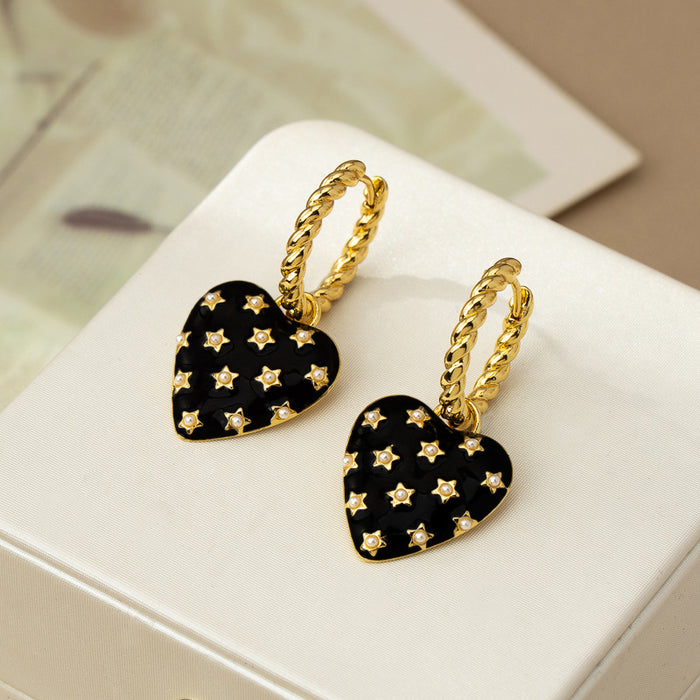 Wholesale 3D vintage black heart-shaped pearl earrings