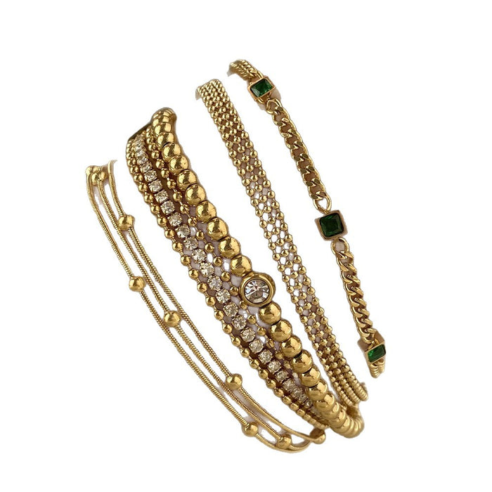 Wholesale Stainless Steel PVD Electroplated Gold Bead Chain Stacking Bracelet Women S Chic Gift