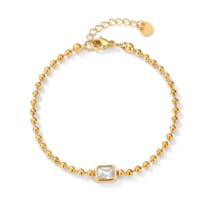 Wholesale 2pcs Sugar cube zircon small gold bead titanium steel bracelet