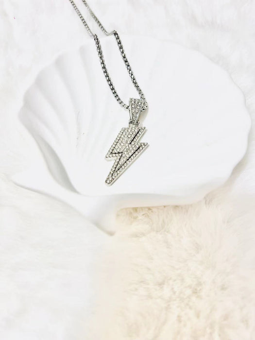 Wholesale New Full Diamond Lightning Pendant Personalized Trendy Jewelry Titanium Steel Necklace Accessories
