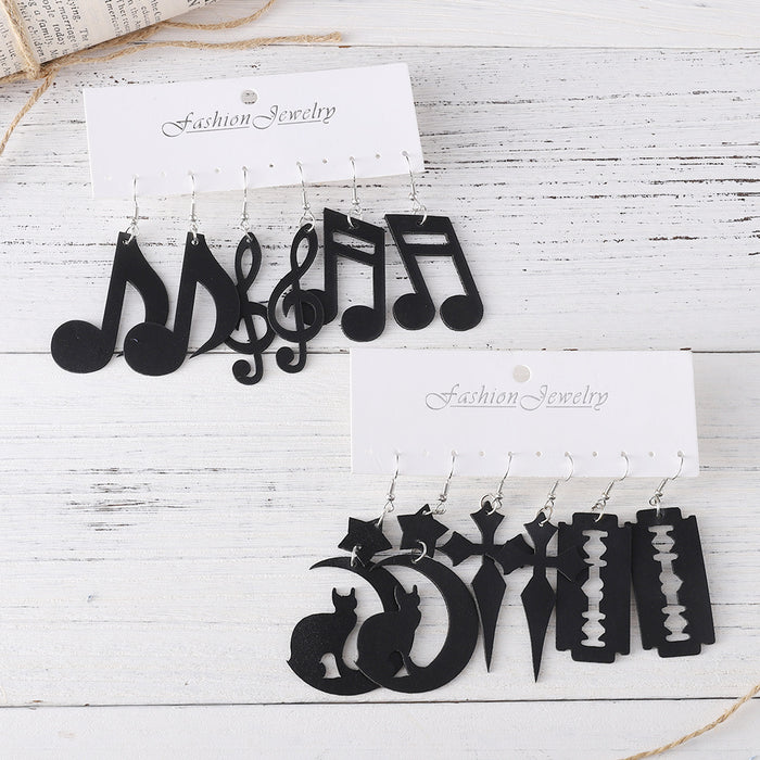 Wholesale Trendy Star Moon Cat Cross Note Pu Leather Earring Set Party Fashion Accessory