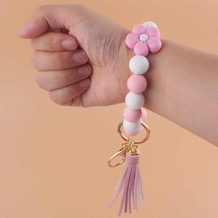 Wholesale Cartoon Flower Silicone Handmade Beaded Wrist Keychain JDC-KC-GuangTian007