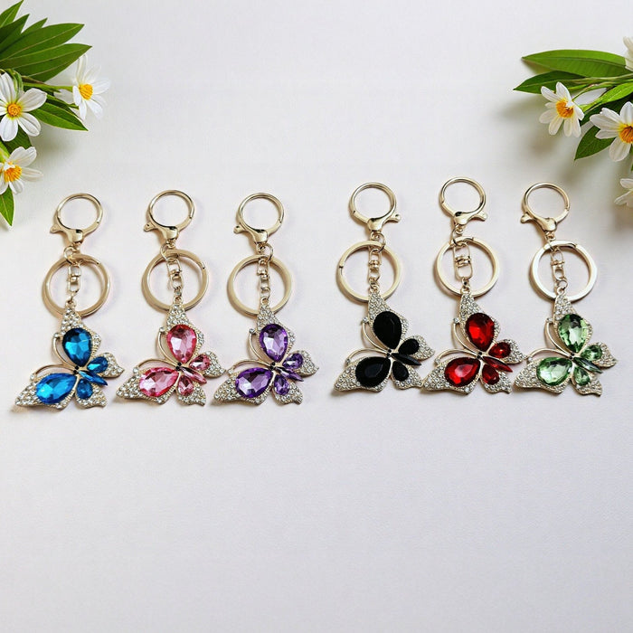 Wholesale Trendy Rhinestone Butterfly Keychain Zinc Alloy Car Key Accessory Gift