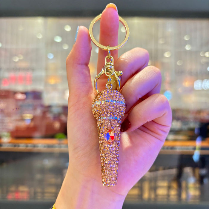 Wholesale Fashion Rhinestone 3D Microphone Keychain Bag Charm For Women Gift For Couple Boutique Resale