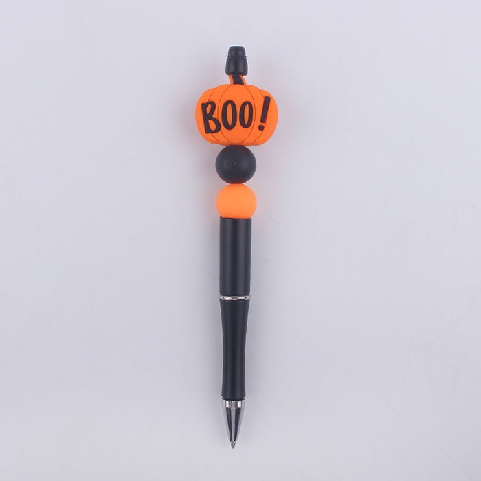 Wholesale Cartoon Pattern Halloween Pumpkin Spider Silicone Beads Plastic Bead Pen JDC-PN-GuangTian004