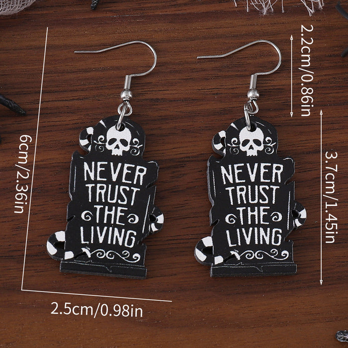 Wholesale  Skull Tombstone Pendant Earrings Wooden Gothic Double-sided Ear Jewelry