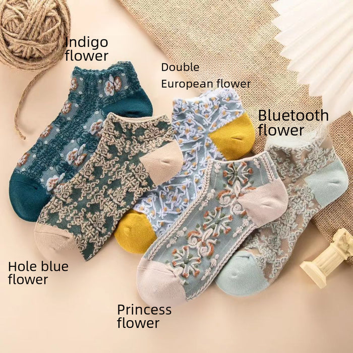 Wholesale Vintage women's socks, short socks, boat socks, floral new women's socks, cotton breathable