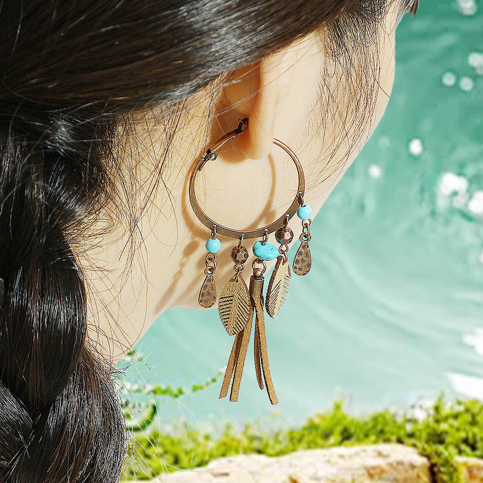 Wholesale Retro Bohemian Turquoise Tassel Earrings Zinc Alloy Fashion Accessory MOQ≥2