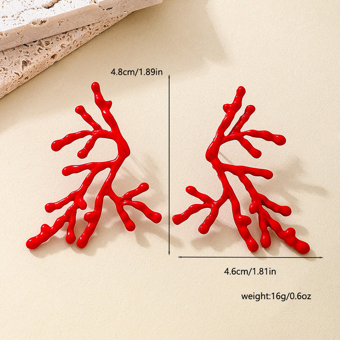 Wholesale Metal Red Coral Branch Women's Earrings Fashionable Pat Fun Earrings