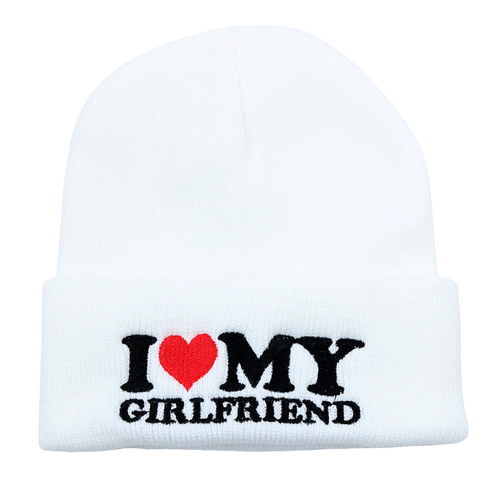 Wholesale Valentine's Day Gift I Love My Girlfriend Embroidery Acrylic Wool Knitted Hat JDC-FH-HaiPu010