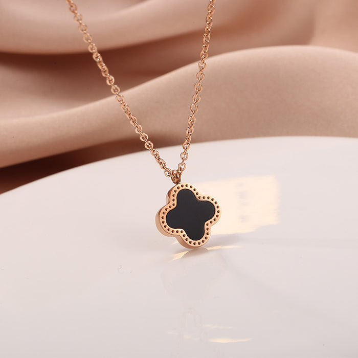 Wholesale Joker 18K rose gold four-leaf clover titanium steel necklace women