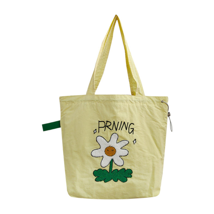 Wholesale New cartoon embroidery drawstring shoulder bag, casual canvas bag, large capacity commuting bag