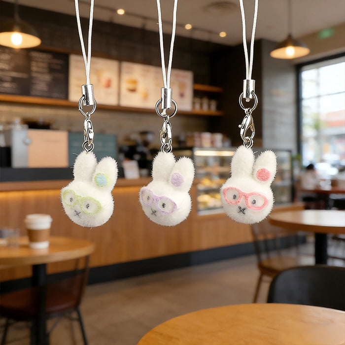 Wholesale DIY Cute Flocked Glasses Bunny Keychain