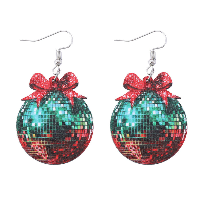 Wholesale Christmas and New Year bow red and green light ball pendant earrings