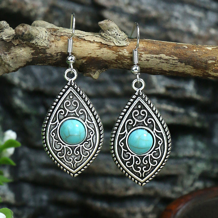 Wholesale Exquisite earrings inlaid with turquoise, women's retro alloy bells, versatile and beautiful earrings
