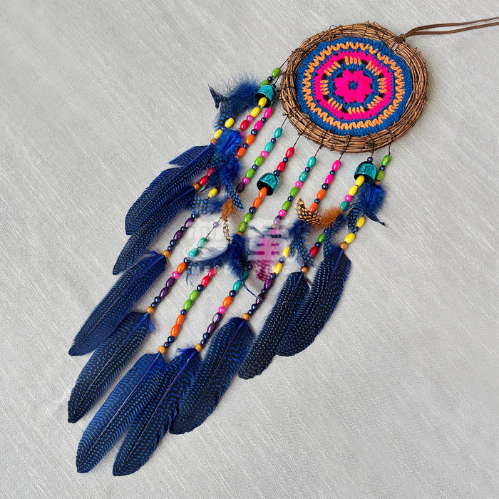 Wholesale Bohemian Crochet Flower Dreamcatcher Wall Decor with Feathers and Beads MOQ≥2