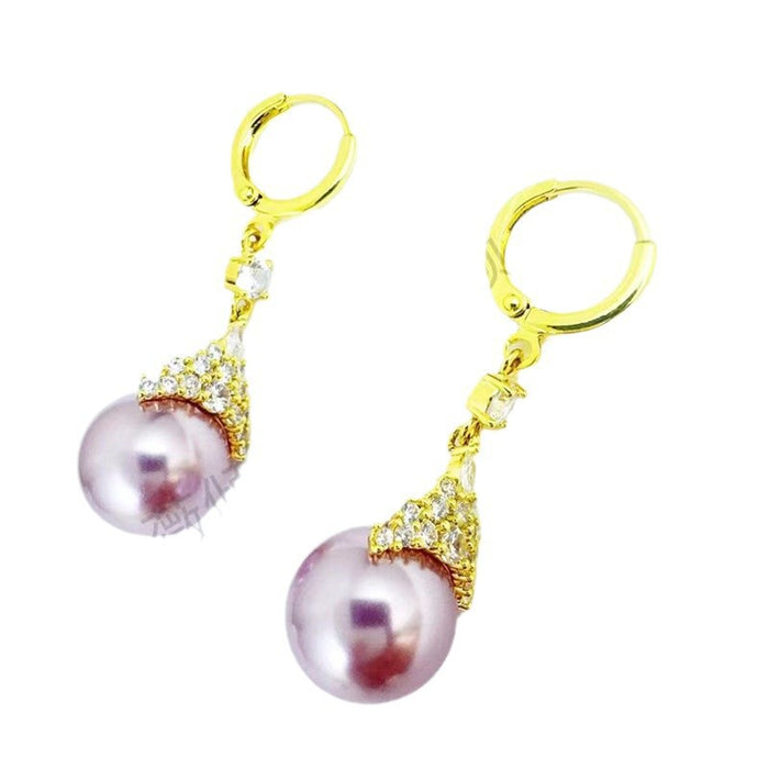 Wholesale Micro-inlaid Queen Purple Pearl Earrings Exquisite Earrings Women's All-match Earrings