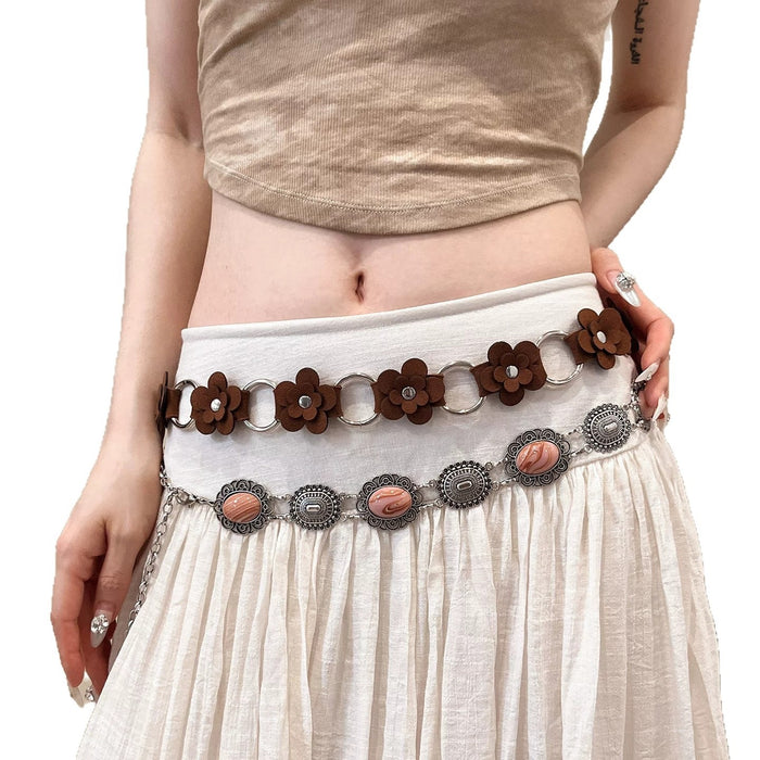 Wholesale Women S Bohemian Woven Waist Belt With Rivets Y2K Metal Chain For Party Chic Boutique Fashion Accessory