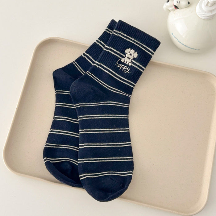 Wholesale Cute striped mid tube socks, casual pile socks