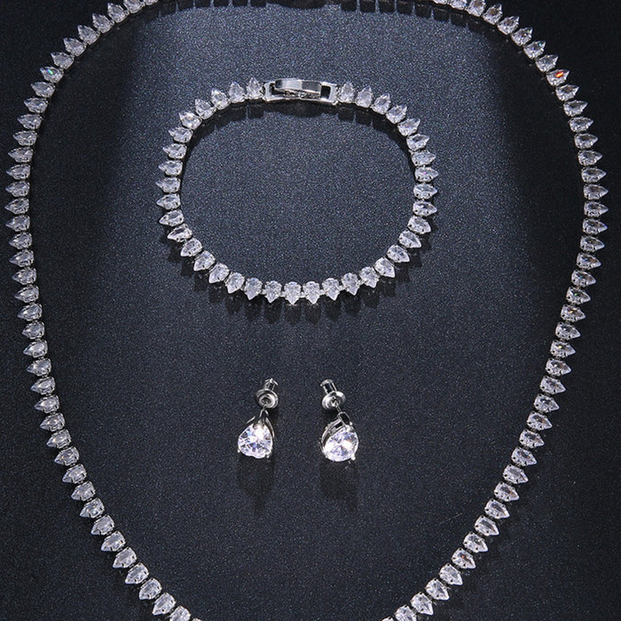 Wholesale Three Piece Accessories Fashion Classic Water Drop Zircon Necklace Earrings Bracelet